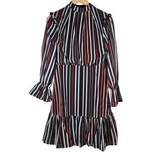 Area Stars Striped Mock Neck Mini Dress Black‎ Red White Small NWT